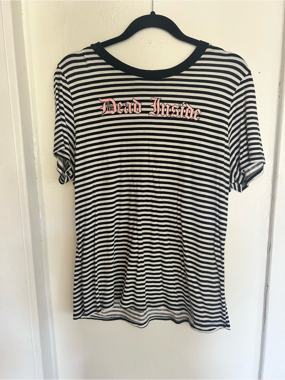 Striped 'Dead Inside' Short Sleeve Tee - Black & White